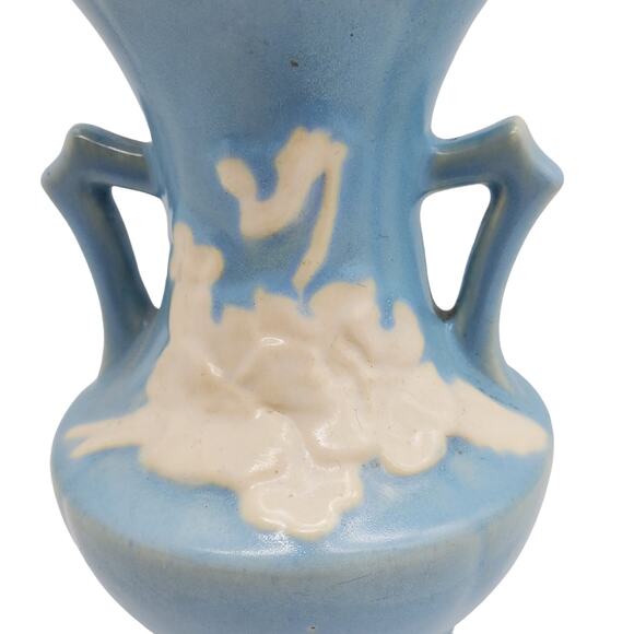 Weller Pottery Vase Blue & White Cameo Vintage 1930s Ceramic Violet Flower - Picture 2 of 7